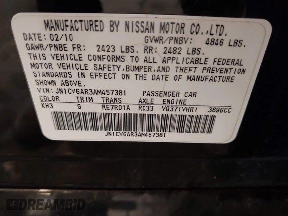 2010 Infiniti G37 x z VIN JN1CV6AR3AM457381, wystawiony jako IAAI lot #42212181 z przebiegiem 99 680 mil mil oraz . Historia ofert i sprzedaży dostępna na DreamBid. Obrazek 9.