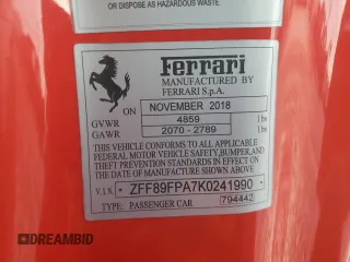 2019 Ferrari Portofino z VIN ZFF89FPA7K0241990, wystawiony jako Copart lot #87166084 z przebiegiem 5445 mil mil oraz Szkody całkowita. Historia ofert i sprzedaży dostępna na DreamBid. Obrazek 13.