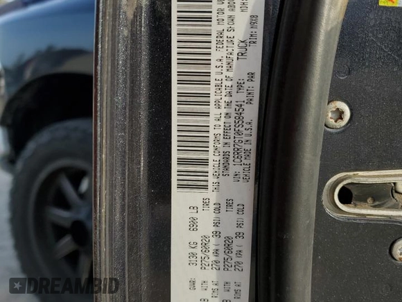 2015 Ram 1500 Outdoorsman with VIN 1C6RR7GT0FS584541, listed as a Copart auction lot 50808545 with 217,505 mi miles and Salvage title. Bid and sale history available at DreamBid. Image 15.
