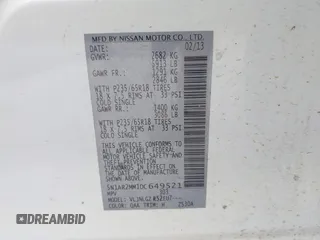 2013 Nissan Pathfinder SL with VIN 5N1AR2MM1DC649521, listed as a IAAI auction lot 42640095 with 143,503 mi miles and . Bid and sale history available at DreamBid. Image 9.