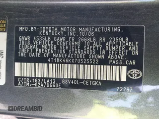 2007 Toyota Camry LE with VIN 4T1BK46KX7U525522, listed as a IAAI auction lot 41198095 with 77,465 mi miles and . Bid and sale history available at DreamBid. Image 9.