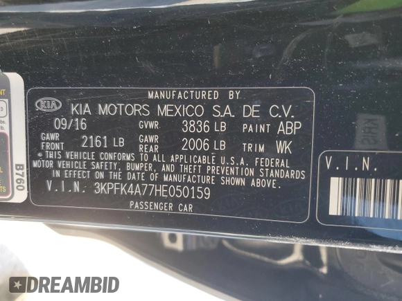 2017 Kia Forte LX with VIN 3KPFK4A77HE050159, listed as a Copart auction lot 48134215 with 0 mi miles and Salvage Title. Bid and sale history available at carsss.com. Image 15.