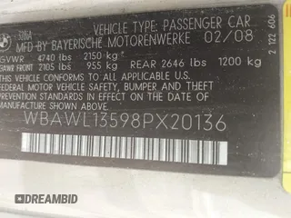 2008 BMW 3 Series 328i with VIN WBAWL13598PX20136, listed as a IAAI auction lot 42233563 with 181,773 mi miles and . Bid and sale history available at DreamBid. Image 9.
