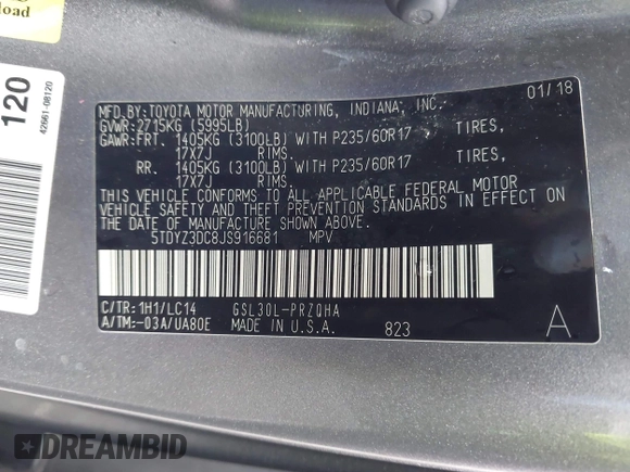 2018 Toyota Sienna XLE Auto Access Seat with VIN 5TDYZ3DC8JS916681, listed as a IAAI auction lot 42257674 with 124,262 mi miles and . Bid and sale history available at DreamBid. Image 9.
