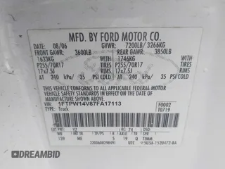 2007 Ford F-150 XLT with VIN 1FTPW14V87FA17113, listed as a IAAI auction lot 41862140 with 396,701 mi miles. Bid and sale history available at carsss.com. Image 9.
