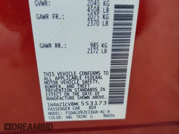 2021 Nissan LEAF SV with VIN 1N4AZ1CV8MC553173, listed as a Copart auction lot 68768674 with 18,082 mi miles and Non repairable. Bid and sale history available at DreamBid. Image 12.