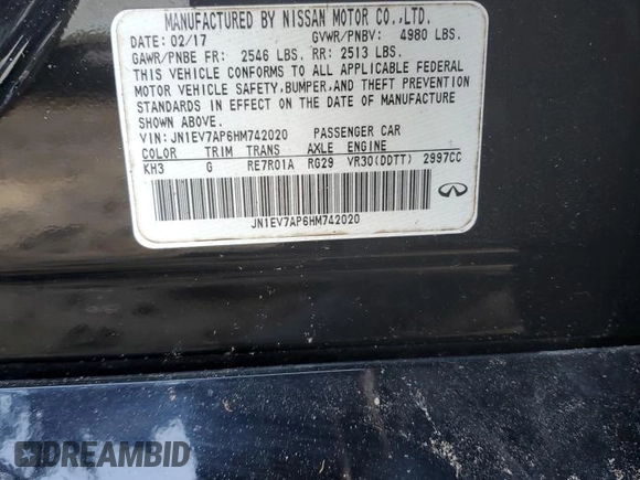2017 Infiniti Q50 3.0t Premium with VIN JN1EV7AP6HM742020, listed as a Copart auction lot 81989804 with 78,816 mi miles and Salvage Title. Bid and sale history available at carsss.com. Image 12.