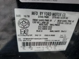 2019 Ford Explorer Limited with VIN 1FM5K8FH6KGA17466, listed as a Copart auction lot 42386675 with 72,191 mi miles and Salvage Title. Bid and sale history available at carsss.com. Image 14.
