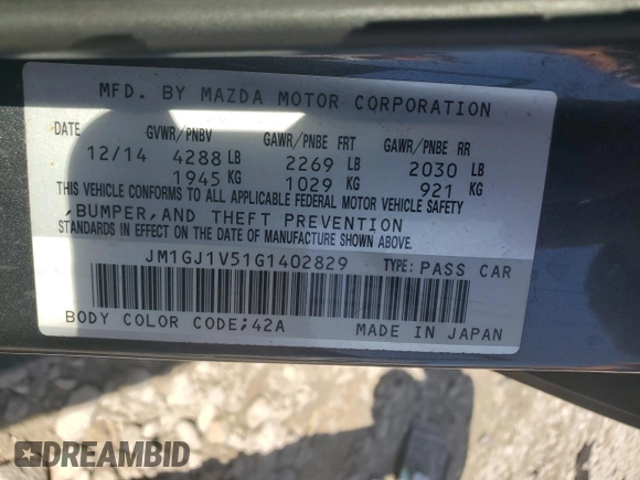 2016 Mazda Mazda6 i Touring with VIN JM1GJ1V51G1402829, listed as a Copart auction lot 74257984 with 134,648 mi miles and Salvage Title. Bid and sale history available at carsss.com. Image 12.