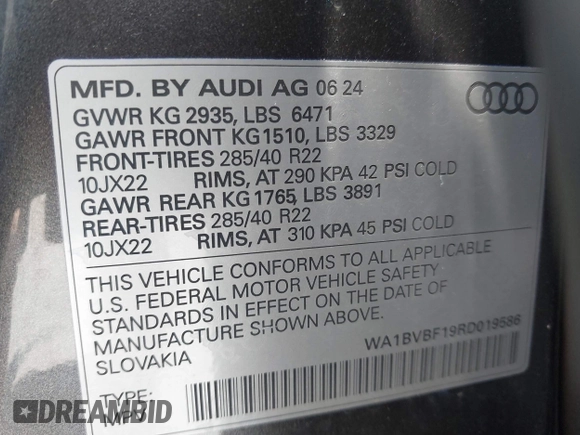 2024 Audi Q8 Premium Plus с VIN WA1BVBF19RD019586, выставлен на аукционе IAAI как лот 42746554 с пробегом 9 377 миль миль и . История ставок и продаж доступна на DreamBid. Изображение 9.