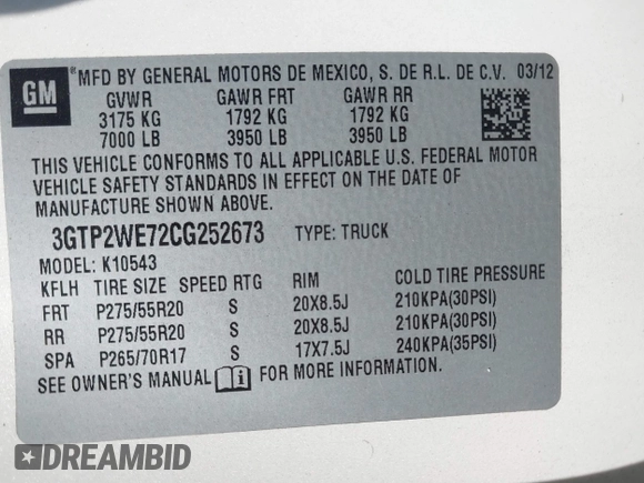 2012 GMC Sierra 1500 SLT с VIN 3GTP2WE72CG252673, выставлен на аукционе IAAI как лот 41455847 с пробегом 213 370 миль миль и . История ставок и продаж доступна на DreamBid. Изображение 9.