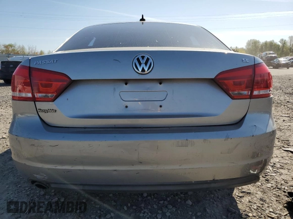 2013 Volkswagen Passat SE w/Sunroof with VIN 1VWBP7A33DC068655, listed as a Copart auction lot 53105025 with 0 mi miles and Clean Title. Bid and sale history available at carsss.com. Image 6.