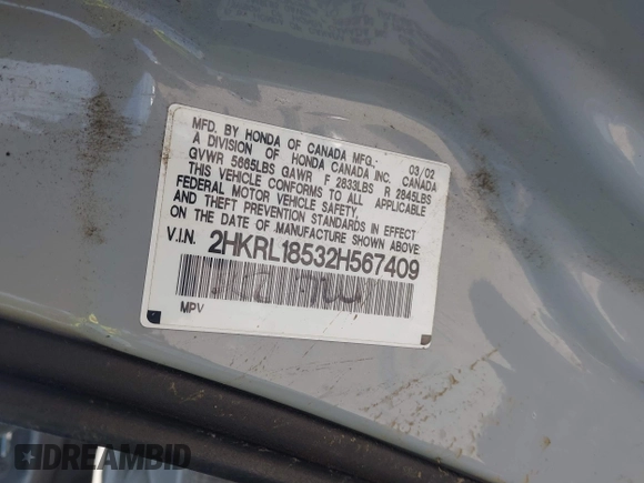 2002 Honda Odyssey LX z VIN 2HKRL18532H567409, wystawiony jako IAAI lot #42069502 z przebiegiem 173 662 mil mil oraz . Historia ofert i sprzedaży dostępna na DreamBid. Obrazek 9.