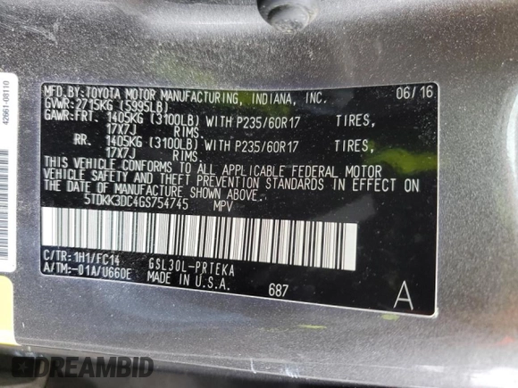 2016 Toyota Sienna LE AAS with VIN 5TDKK3DC4GS754745, listed as a Copart auction lot 51305135 with 104,782 mi miles and Salvage Title. Bid and sale history available at carsss.com. Image 13.