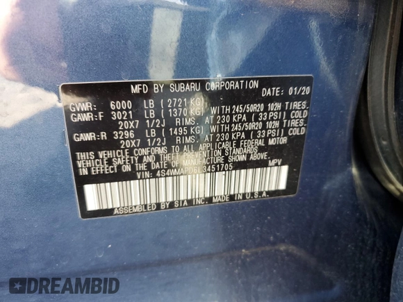 2020 Subaru Ascent Limited z VIN 4S4WMAPD6L3451705, wystawiony jako Copart lot #52526465 z przebiegiem 47 587 mil mil oraz Szkoda całkowita • Salvage title. Historia ofert i sprzedaży dostępna na DreamBid. Obrazek 13.