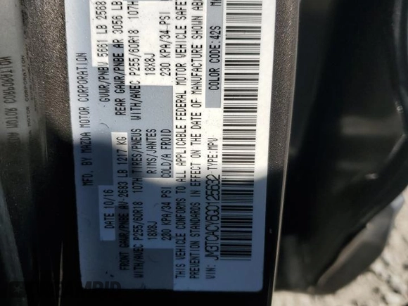 2016 Mazda CX-9 Touring with VIN JM3TCACY6G0125632, listed as a Copart auction lot 46907845 with Not provided miles and Salvage title. Bid and sale history available at DreamBid. Image 15.