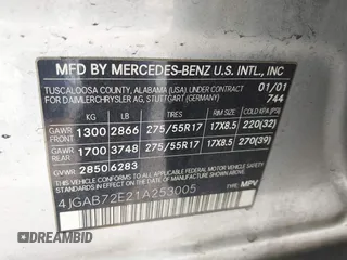 2001 Mercedes-Benz M 320/430/500 z VIN 4JGAB72E21A253005, wystawiony jako IAAI lot #42337921 z przebiegiem 171 529 mil mil oraz . Historia ofert i sprzedaży dostępna na DreamBid. Obrazek 9.
