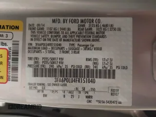 2015 Ford Fusion SE Hybrid with VIN 3FA6P0LU4FR151040, listed as a IAAI auction lot 41376155 with 120,486 mi miles. Bid and sale history available at carsss.com. Image 9.