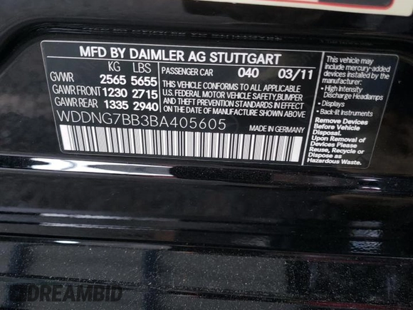 2011 Mercedes-Benz S 550 with VIN WDDNG7BB3BA405605, listed as a Copart auction lot 51168365 with 109,428 mi miles and Salvage Title. Bid and sale history available at DreamBid. Image 14.