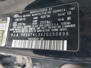 2018 Kia Optima S with VIN 5XXGT4L3XJG250896, listed as a IAAI auction lot 41839477 with 1 mi miles. Bid and sale history available at carsss.com. Image 9.