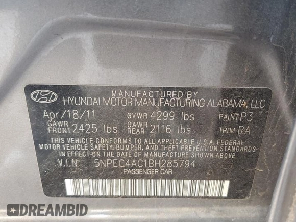 2011 Hyundai Sonata Limited z VIN 5NPEC4AC1BH285794, wystawiony jako Copart lot #57187475 z przebiegiem 166 499 mil mil oraz Czysty tytuł • Clean title. Historia ofert i sprzedaży dostępna na DreamBid. Obrazek 12.