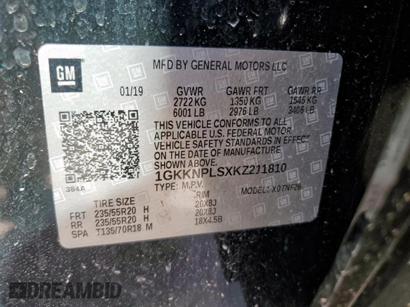 2019 GMC Acadia Denali with VIN 1GKKNPLSXKZ211810, listed as a Copart auction lot 57530605 with 90,313 mi miles and Salvage title. Bid and sale history available at DreamBid. Image 14.