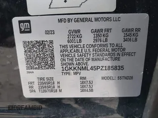 2023 GMC Acadia SLT with VIN 1GKKNML45PZ185835, listed as a IAAI auction lot 41843865 with 43,546 mi miles and . Bid and sale history available at carsss.com. Image 9.