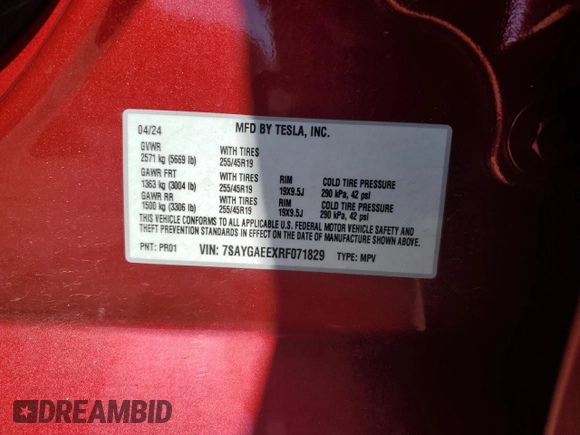 2024 Tesla Model Y Long Range z VIN 7SAYGAEEXRF071829, wystawiony jako Copart lot #56003215 z przebiegiem 29 446 mil mil oraz Szkoda całkowita • Salvage title. Historia ofert i sprzedaży dostępna na DreamBid. Obrazek 12.