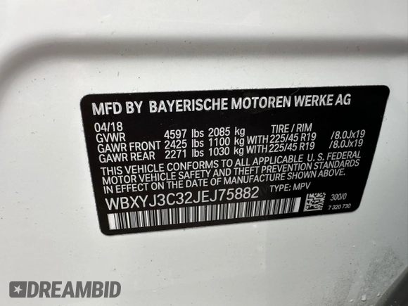 2018 BMW X2 sDrive28i z VIN WBXYJ3C32JEJ75882, wystawiony jako Copart lot #56330835 z przebiegiem 84 609 mil mil oraz Tytuł czysty. Historia ofert i sprzedaży dostępna na DreamBid. Obrazek 10.