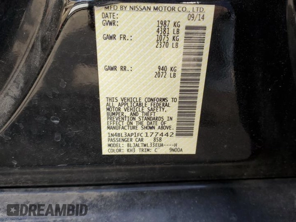 2015 Nissan Altima SL with VIN 1N4BL3AP1FC177442, listed as a Copart auction lot 50326545 with 136,133 mi miles and Non Repairable. Bid and sale history available at carsss.com. Image 12.