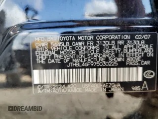2007 Lexus LS 460 with VIN JTHBL46F975030225, listed as a Copart auction lot 54592425 with 226,524 mi miles and Salvage Title. Bid and sale history available at DreamBid. Image 12.