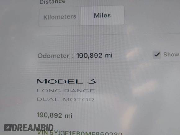2021 Tesla Model 3 Long Range z VIN 5YJ3E1EB0MF860289, wystawiony jako IAAI lot #41771854 z przebiegiem 190 892 mil mil oraz . Historia ofert i sprzedaży dostępna na DreamBid. Obrazek 16.