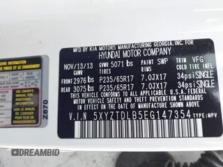 2014 Hyundai Santa Fe z VIN 5XYZTDLB5EG147354, wystawiony jako IAAI lot #42235940 z przebiegiem 107 466 mil mil oraz . Historia ofert i sprzedaży dostępna na DreamBid. Obrazek 9.