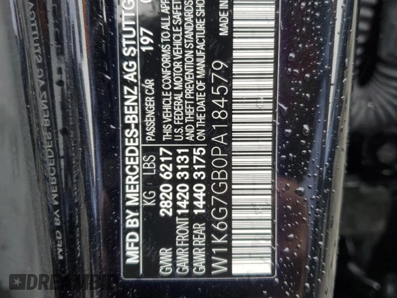 2023 Mercedes-Benz S 580 with VIN W1K6G7GB0PA184579, listed as a Copart auction lot 50176075 with 8,766 mi miles and Salvage Title. Bid and sale history available at DreamBid. Image 12.