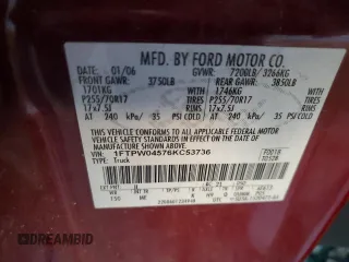2006 Ford F-150 XLT with VIN 1FTPW04576KC53736, listed as a Copart auction lot 82141344 with 252,185 mi miles and Salvage Title. Bid and sale history available at carsss.com. Image 12.