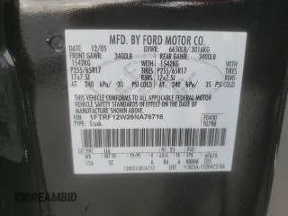 2006 Ford F-150 XL with VIN 1FTRF12W26NA76716, listed as a Copart auction lot 60450765 with 96,369 mi miles and Salvage title. Bid and sale history available at DreamBid. Image 12.