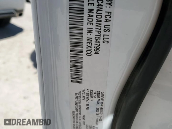 2023 Jeep Compass Sport with VIN 3C4NJDAN7PT547994, listed as a Copart auction lot 52133135 with 35,148 mi miles and Salvage title. Bid and sale history available at DreamBid. Image 12.