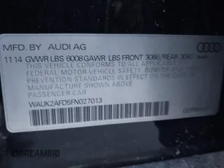 2015 Audi S8 with VIN WAUK2AFD5FN027013, listed as a IAAI auction lot 41456289 with 77,877 mi miles. Bid and sale history available at carsss.com. Image 9.
