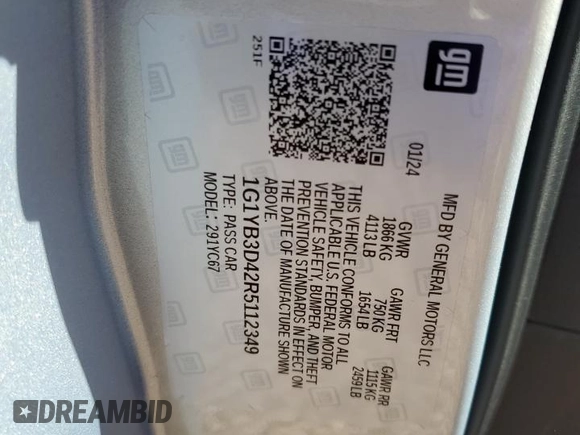 2024 Chevrolet Corvette 2LT z VIN 1G1YB3D42R5112349, wystawiony jako Copart lot #77678864 z przebiegiem 1 865 mil mil oraz Szkoda całkowita • Salvage title. Historia ofert i sprzedaży dostępna na DreamBid. Obrazek 14.