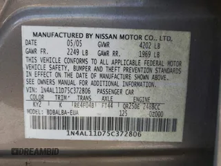 2005 Nissan Altima S with VIN 1N4AL11D75C372806, listed as a IAAI auction lot 42731445 with 158,925 mi miles and . Bid and sale history available at DreamBid. Image 9.