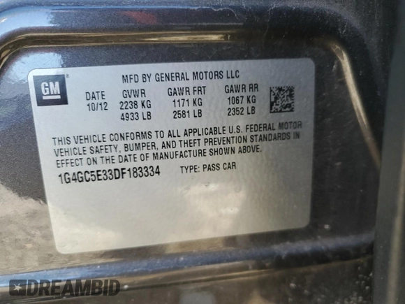 2013 Buick LaCrosse Leather with VIN 1G4GC5E33DF183334, listed as a Copart auction lot 43071415 with 218,394 mi miles and Salvage Title. Bid and sale history available at carsss.com. Image 12.
