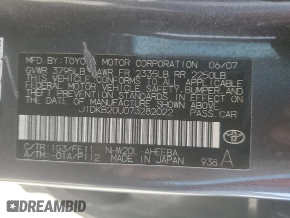 2007 Toyota Prius with VIN JTDKB20U073282022, listed as a Copart auction lot 51162835 with 212,421 mi miles and Clean Title. Bid and sale history available at carsss.com. Image 12.