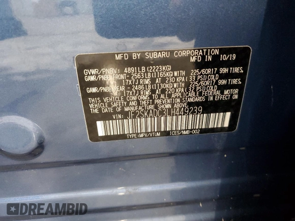 2020 Subaru Forester z VIN JF2SKADC3LH449239, wystawiony jako Copart lot #64457385 z przebiegiem 14 903 mil mil oraz Szkoda całkowita • Salvage title. Historia ofert i sprzedaży dostępna na DreamBid. Obrazek 14.