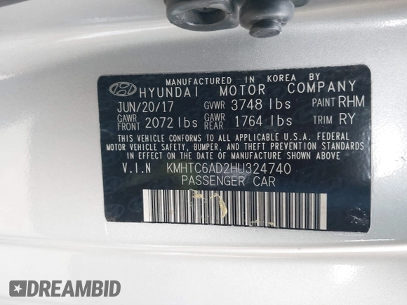 2017 Hyundai Veloster with VIN KMHTC6AD2HU324740, listed as a IAAI auction lot 41574415 with 66,685 mi miles. Bid and sale history available at carsss.com. Image 9.