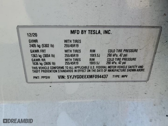 2021 Tesla Model Y Long Range with VIN 5YJYGDEEXMF094437, listed as a Copart auction lot 47799545 with 88,017 mi miles and Salvage Title. Bid and sale history available at carsss.com. Image 13.