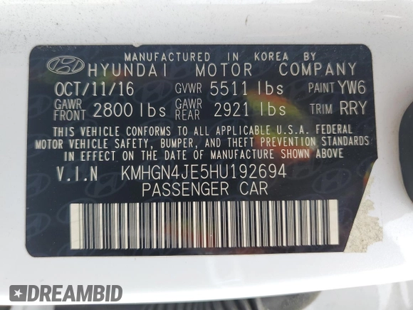 2017 Genesis G80 3.8L z VIN KMHGN4JE5HU192694, wystawiony jako Copart lot #48875045 z przebiegiem 141 416 mil mil oraz Szkody całkowita. Historia ofert i sprzedaży dostępna na DreamBid. Obrazek 14.