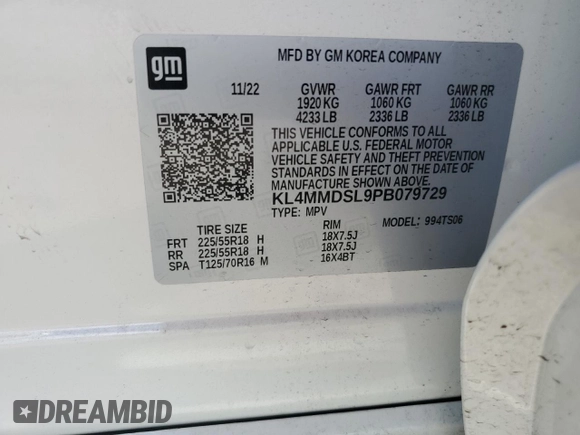 2023 Buick Encore GX Select with VIN KL4MMDSL9PB079729, listed as a Copart auction lot 63865455 with 21,043 mi miles and Salvage title. Bid and sale history available at DreamBid. Image 12.