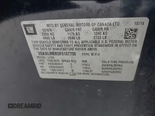 2015 GMC Terrain SLE z VIN 2GKALMEK5F6187706, wystawiony jako IAAI lot #42088405 z przebiegiem 165 317 mil mil oraz . Historia ofert i sprzedaży dostępna na DreamBid. Obrazek 9.