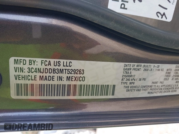 2021 Jeep Compass Trailhawk с VIN 3C4NJDDB3MT529263, выставлен на аукционе IAAI как лот 41943426 с пробегом 96 133 миль миль и . История ставок и продаж доступна на DreamBid. Изображение 9.