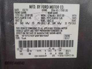 2011 Ford F-150 XL with VIN 1FTFX1EF2BFB01047, listed as a Copart auction lot 52690575 with 159,294 mi miles and Salvage Title. Bid and sale history available at carsss.com. Image 12.